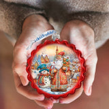 Merry Christmas Wreath Glass Ornament by G. Debrekht - Christmas Santa Snowman Decor - 759-058