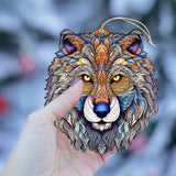 Ornamental Wolf Face Wooden Ornaments by G.Debrekht - Wildlife Holiday Decor - 8710125-2
