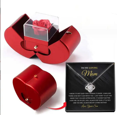 Fashion Jewelry Box Red Apple Christmas Gift Necklace Eternal Rose For Girl Mother's Day Valentine's Day Gifts With Artificial Flower Rose Flower Jewelry Box - Lootquake