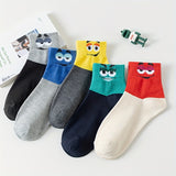 5 Pairs Cartoon Eyes Print Socks, Soft & Comfy Ankle Socks, Women's Stockings & Hosiery