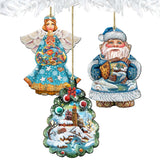 Coastal Wooden Ornaments Set of 3 by G. DeBrekht - Coastal Holiday Decor - 8100036S3