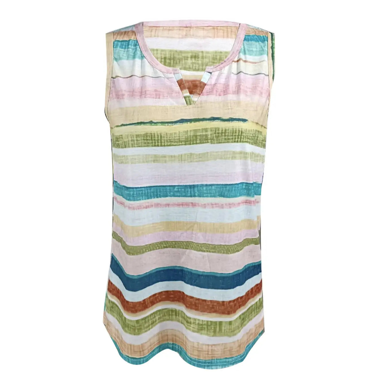 Ladies' V-neck Tie Dye Sleeveless Rainbow Colored Striped Print Proud Moon Tank Top Vest - Lootquake