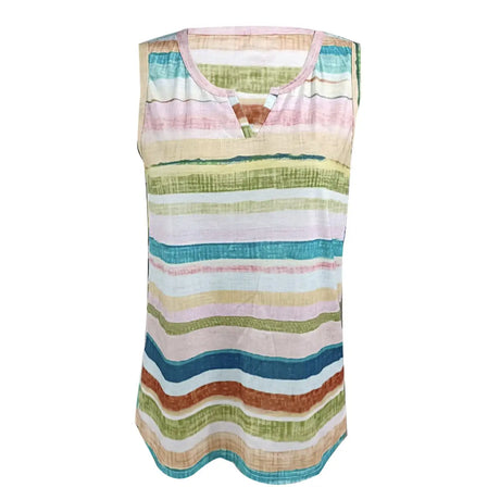 Ladies' V-neck Tie Dye Sleeveless Rainbow Colored Striped Print Proud Moon Tank Top Vest - Lootquake