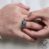 Viking Celtic Knot Gem-set Stainless Steel Ring