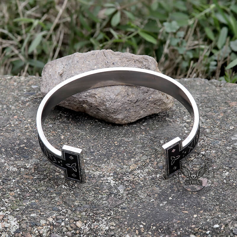 Celtic Knot Runes Stainless Steel Viking Cuff Bracelet