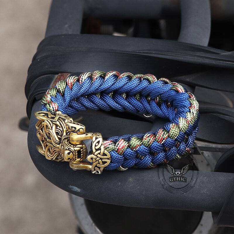 Celtic Wolf Brass Paracord Bracelet