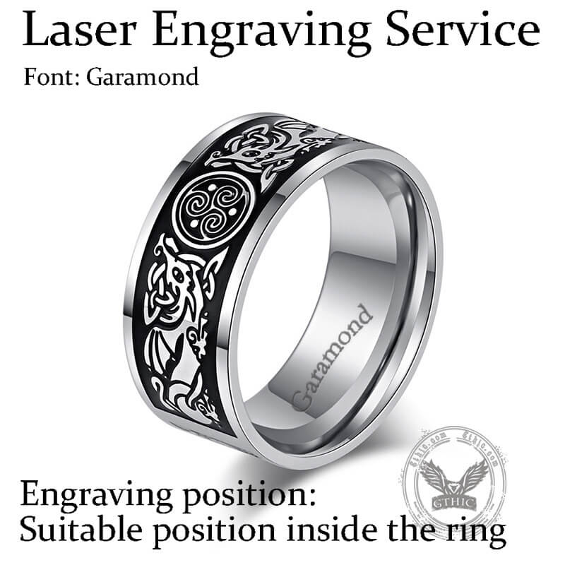 Anillo vikingo de acero inoxidable con triqueta y lobo celta