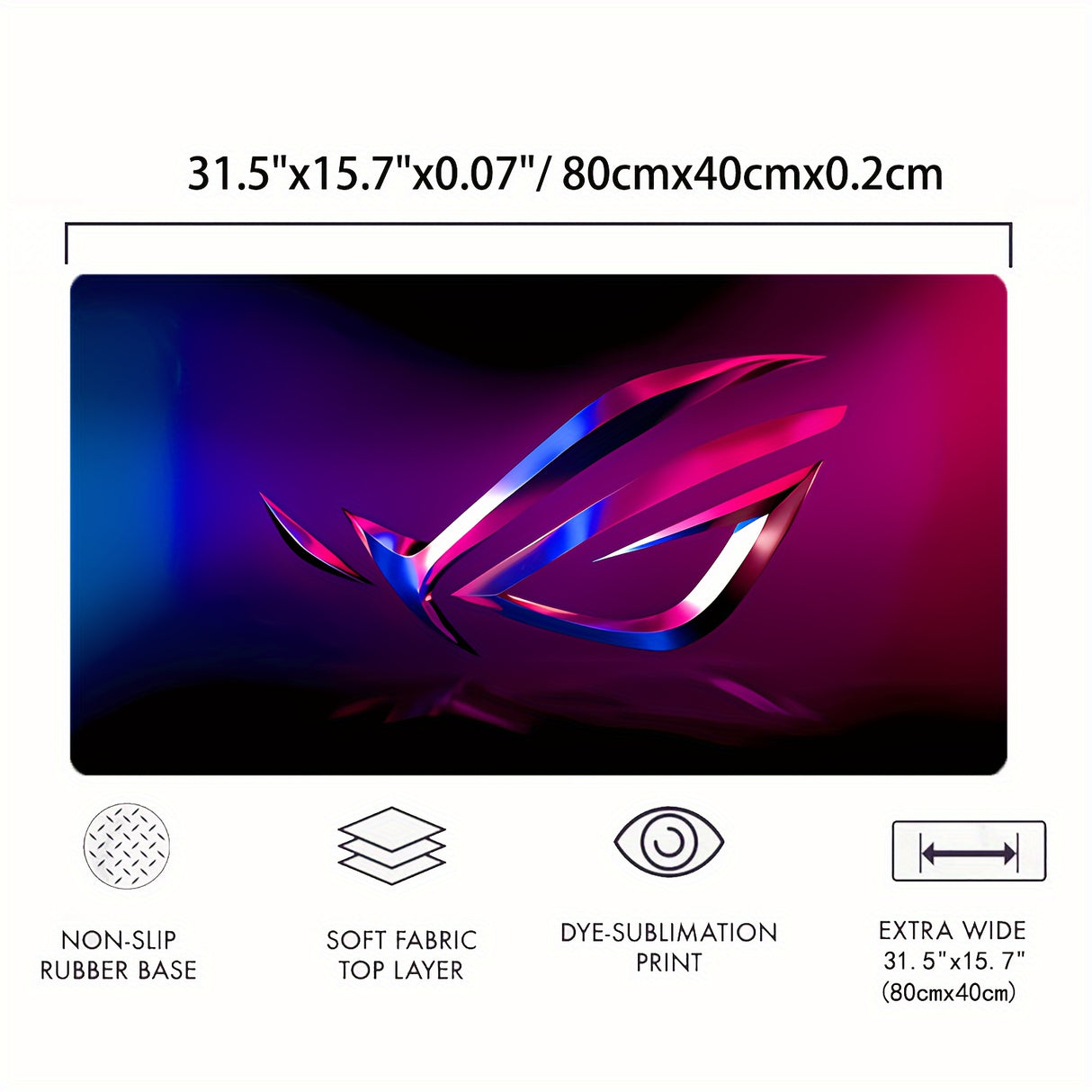 ASUS ROG Large Gaming Mouse Pad - Non-Slip, Waterproof Rubber Base, Stitched Edges, Oblong Shape, Durable Deskpad Mat for Gaming