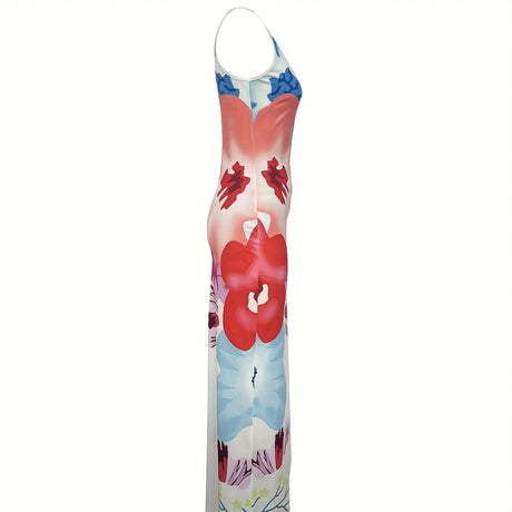 Ladies' V-neck Floral Print Thigh Slit Highlights Figure, Hip Hugging Long Skirt - Lootquake