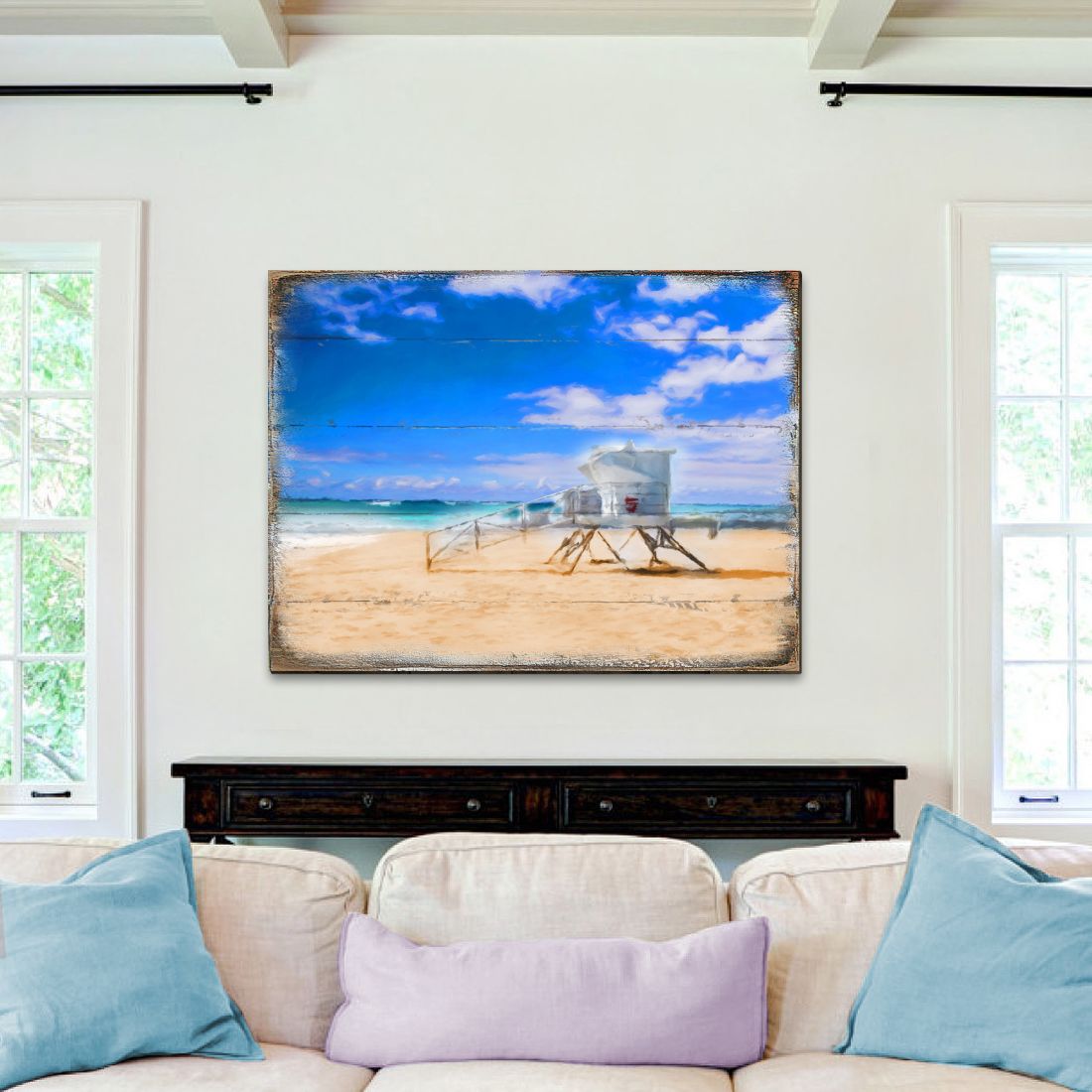 Torre de salvavidas de madera de Spady Beach, arte de pared costero de Nature Wonders - Decoración costera de vida marina - 95262B