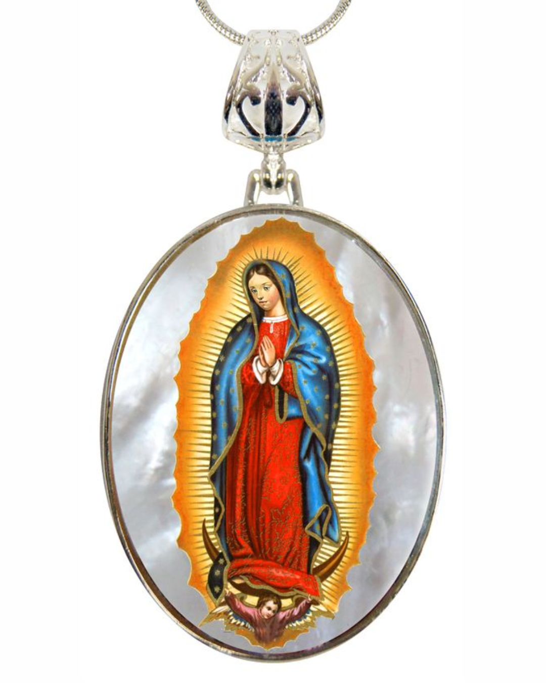 Collar de Madreperla bañado en plata de la Virgen de Guadalupe - 43032