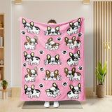 1pc Cute French Bulldog Pattern Flannel Throw Blanket, Modern Polyester Rectangular Blanket For Multiple Use, Traditional Style, Soft & Cozy For Home Decor
