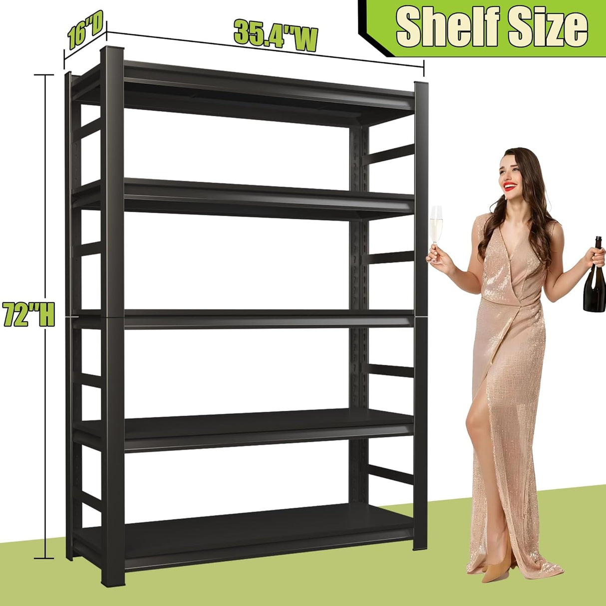 Book Shelf, 5 Tier Metal Wide Book Shelves, Heavy Duty Bookcase, Adjustable Bookshelf, Tall Book Shelf for Living Room & Bedroom and Library, Black Book Shelf (35.4" W*16" D*72" H)