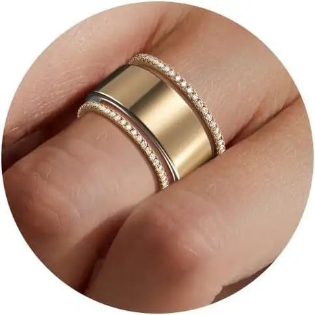 Glossy Trim Rhinestone Ring Titanium Steel - Lootquake