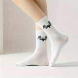 5 Pairs Bat Print Socks, Gothic & Comfy Mid Tube Socks, Women's Stockings & Hosiery