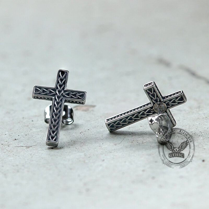 Chain Pattern Cross Stainless Steel Stud Earring