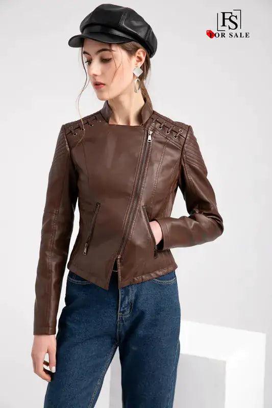 Chic Feminine Leather Coat