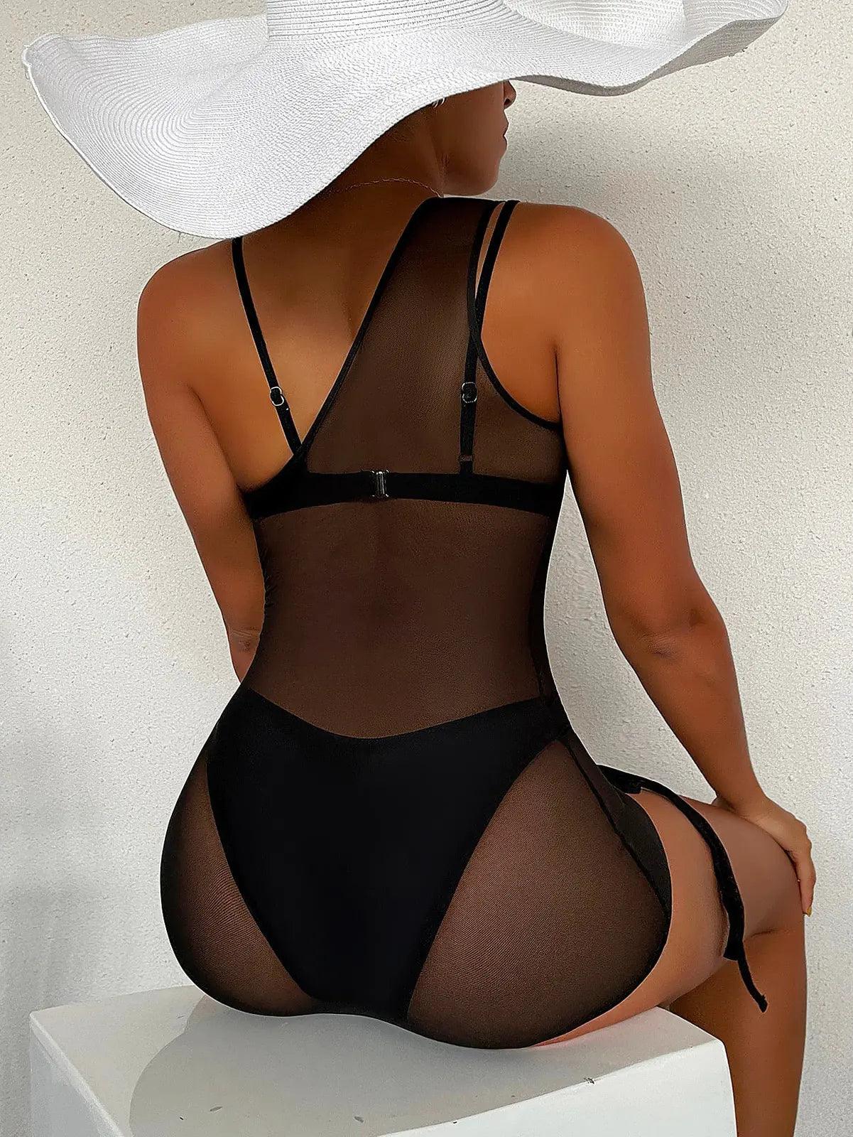 Chic Beach Cover-Up - Stylish One Shoulder Mesh Design for Effortless Summer Vibes