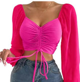 Chic V-Neck Balloon Sleeve Crop Top