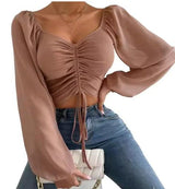 Chic V-Neck Balloon Sleeve Crop Top
