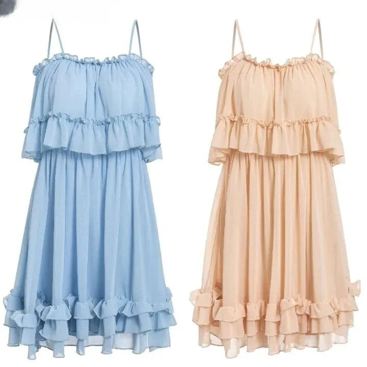 Chiffon Ruffled Summer Pleat Dress