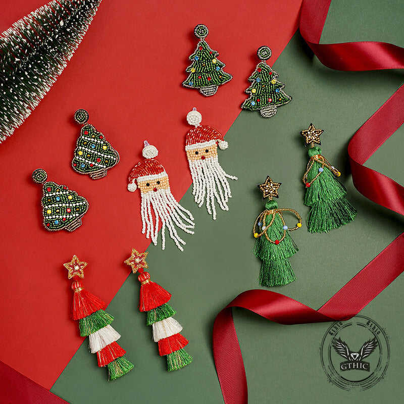 Christmas Tree Santa Cartoon Tassel Rice Bead Earrings