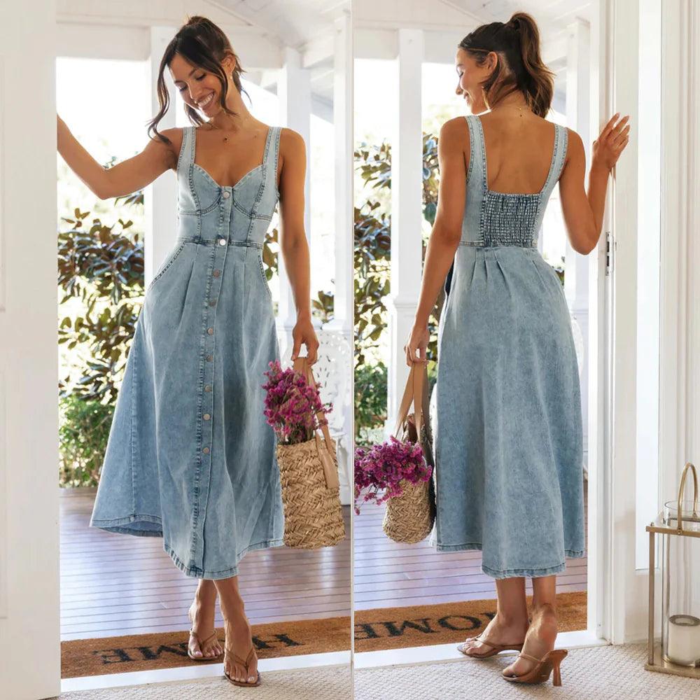 CitySleek Denim Midi Dress