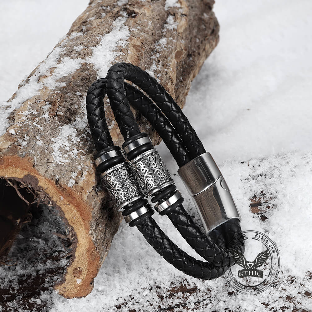 Classic Braided Stainless Steel Leather Bracelet