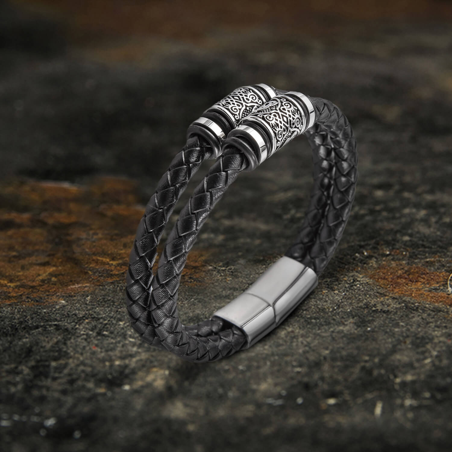 Classic Braided Stainless Steel Leather Bracelet