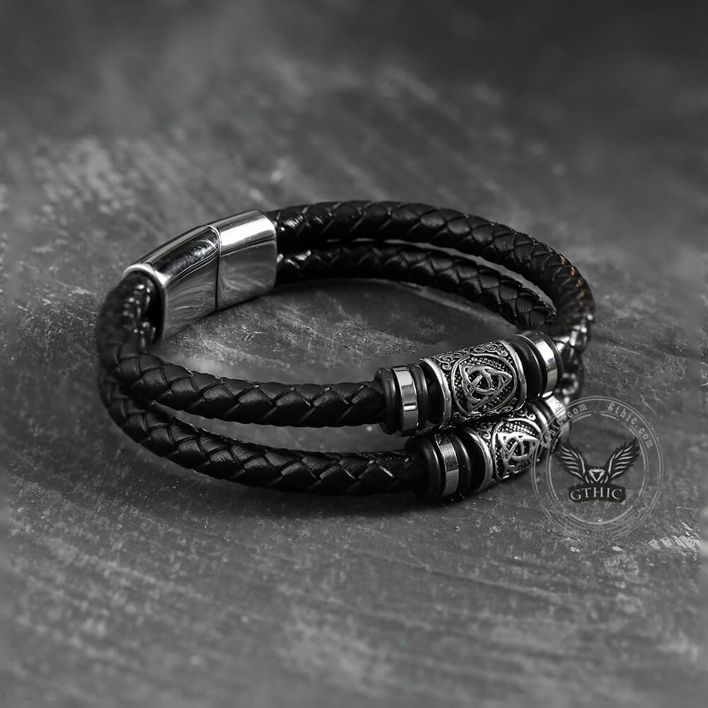 Classic Braided Stainless Steel Leather Bracelet