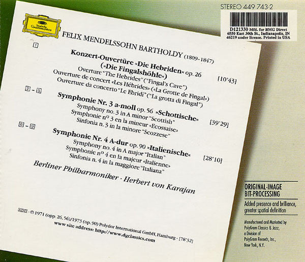 Symphonien No. 3 »Schottische · Scottish« · No. 4 »Italienische · Italian« (CD) | Excellent+ (EX+) Near Mint (NM)