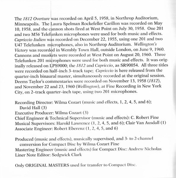 Obertura del Festival de 1812, Op. 49 - Capriccio Italien - La Victoria de Wellington (CD) | Casi nuevo (NM) Casi nuevo (NM)