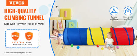 VEVOR Kids Play Tunnel Tent for Toddlers Collapsible Gift for Boy and Girl Play Tunnel Indoor and Outdoor Game Red/Yellow/Blue - Lootquake