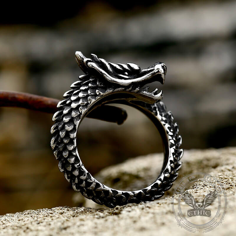 Coiled Dragon Stainless Steel Animal Ring