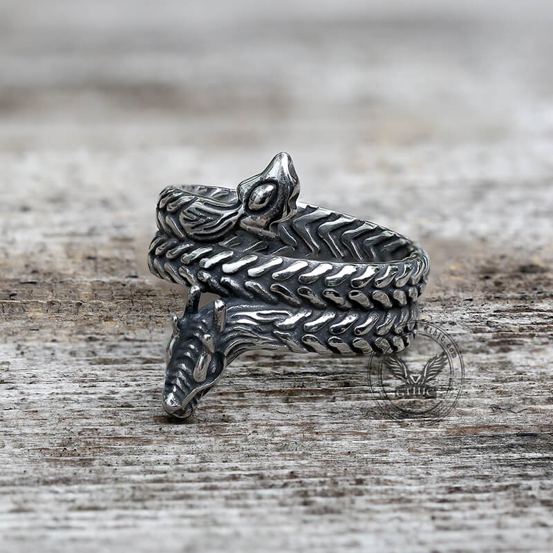 Coiled Dragon Stainless Steel Animal Ring