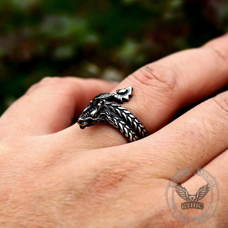 Coiled Dragon Stainless Steel Animal Ring