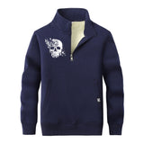 Multicolor Floral Skull Stand Collar Zip Fleece Sherpa Sweatshirt
