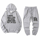 Multicolor I Have Really Cool Tattoos Crew Collar Hoodie Pants Set