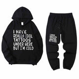 Multicolor I Have Really Cool Tattoos Crew Collar Hoodie Pants Set
