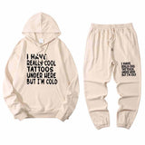 Multicolor I Have Really Cool Tattoos Crew Collar Hoodie Pants Set