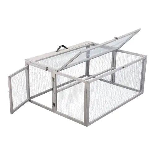 Compact Grey Rabbit Hutch with Folding Runway