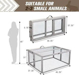 Compact Grey Rabbit Hutch with Folding Runway