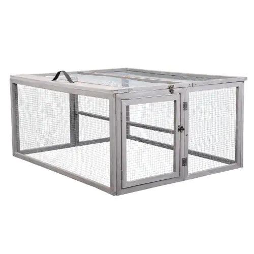 Compact Grey Rabbit Hutch with Folding Runway
