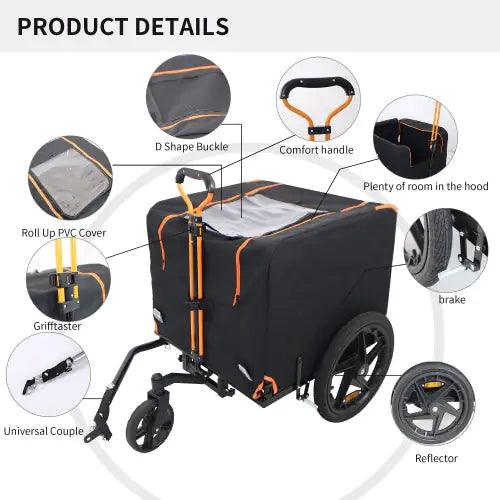 Compact Pet Jogger and Bike Trailer - Orange/Black