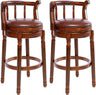 Cow Top Leather Wooden Bar Stools, 360 Degree Swivel Bar Height Chair with Backs for Home Kitchen Counter, Morden Chair Barstools (Brown 2Pcs, Bar Height-Seat Height 29.5”)