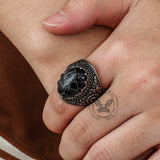 Cracked Black Turquoise Patterned Stainless Steel Ring