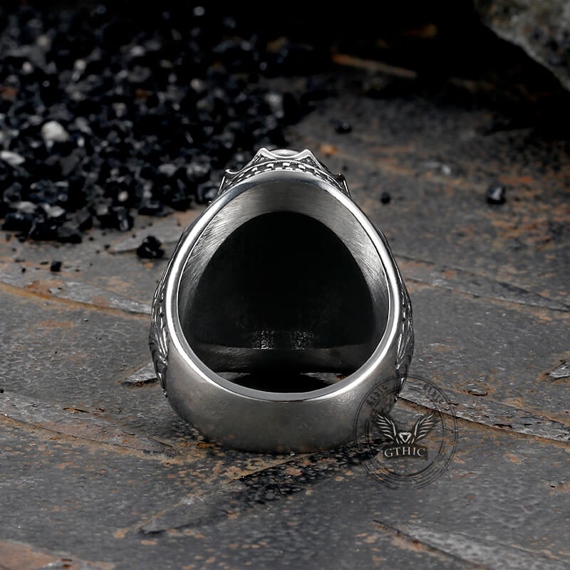 Cracked Black Turquoise Patterned Stainless Steel Ring