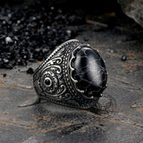 Cracked Black Turquoise Patterned Stainless Steel Ring