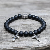Cross Religious Agate Stone Bead Bracelet