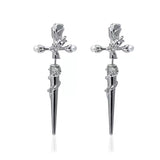 Cross Rose Copper Silver Plated Earrings